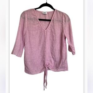 La Fábrica Del Lino (LFDL) Pink Linen Tie-Front Top